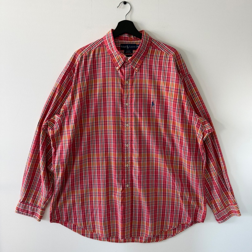 Ralph Lauren Blake Mens XXL Red Plaid Button Down Shirt 100% Cotton Long Sleeve